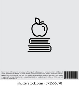 Web line icon. Apple on books, knowledge icon