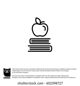 Web line icon. Apple on books, knowledge icon