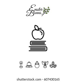 Web line icon. Apple on books, knowledge icon