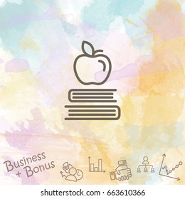 Web line icon. Apple on books, knowledge icon
