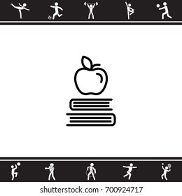 Web line icon. Apple on books, knowledge icon