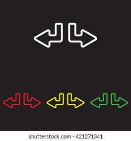 Web line icon. Arrows (down-left and down-right)