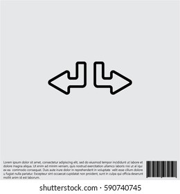 Web line icon. Arrows (down-left and down-right)