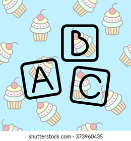 Web line icon. Baby bricks, ABC-bricks