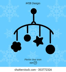 Web line icon. Baby crib hanging toy; toy above the crib