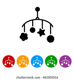 Web line icon. Baby crib hanging toy; toy above the crib