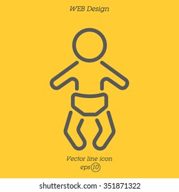 Web line icon. Baby in a diaper