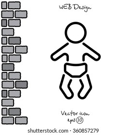Web line icon. Baby in a diaper