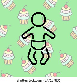 Web line icon. Baby in a diaper