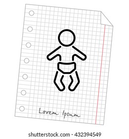 Web line icon. Baby in a diaper