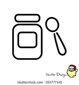 Web line icon. Baby food (jar, spoon and puree)