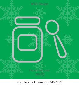 Web line icon. Baby food (jar, spoon and puree)
