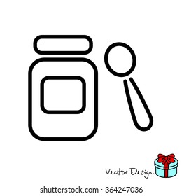 Web line icon. Baby food (jar, spoon and puree)