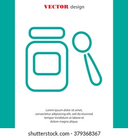 Web line icon. Baby food (jar, spoon and puree)