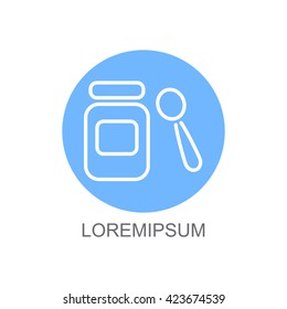 Web line icon. Baby food (jar, spoon and puree)