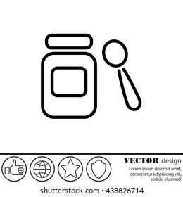 Web line icon. Baby food (jar, spoon and puree)