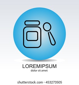 Web line icon. Baby food (jar, spoon and puree)