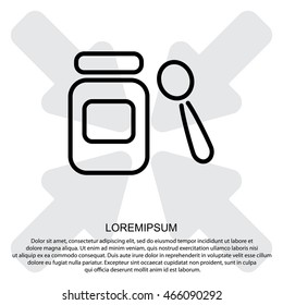 Web line icon. Baby food (jar, spoon and puree)