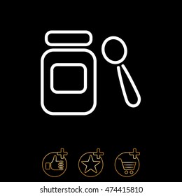 Web line icon. Baby food (jar, spoon and puree)