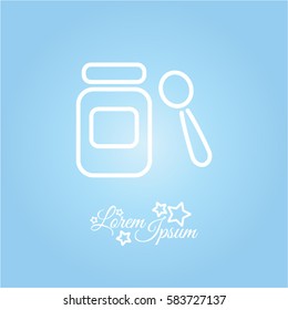 Web line icon. Baby food (jar, spoon and puree)