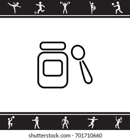 Web line icon. Baby food (jar, spoon and puree)