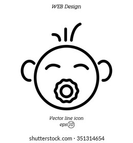 Web line icon. Baby with pacifier
