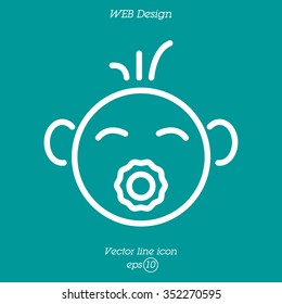 Web line icon. Baby with pacifier