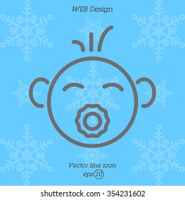 Web line icon. Baby with pacifier