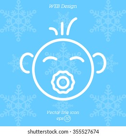 Web line icon. Baby with pacifier