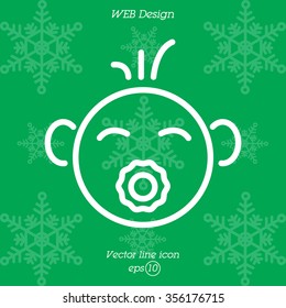 Web line icon. Baby with pacifier