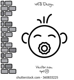 Web line icon. Baby with pacifier