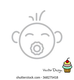 Web line icon. Baby with pacifier