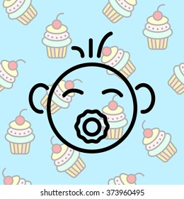 Web line icon. Baby with pacifier