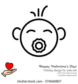 Web line icon. Baby with pacifier