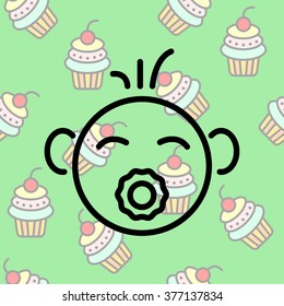 Web line icon. Baby with pacifier