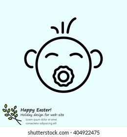 Web line icon. Baby with pacifier