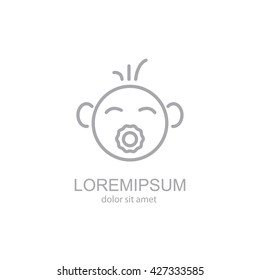 Web line icon. Baby with pacifier