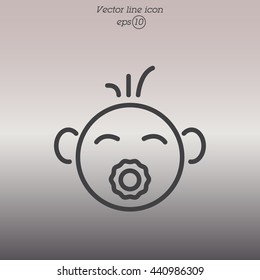 Web line icon. Baby with pacifier