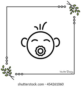 Web line icon. Baby with pacifier