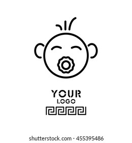 Web line icon. Baby with pacifier