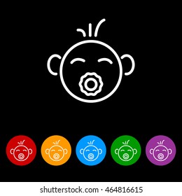 Web line icon. Baby with pacifier