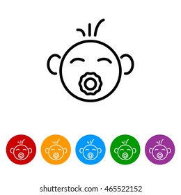 Web line icon. Baby with pacifier