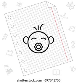 Web line icon. Baby with pacifier