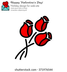 Web line icon. Bouquet of roses.