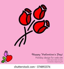 Web line icon. Bouquet of roses.