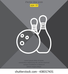 Web line icon. Bowling, ball and skittles