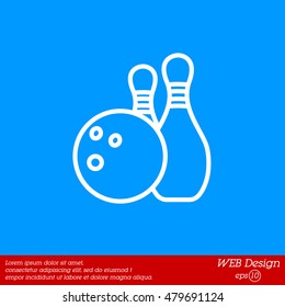 Web line icon. Bowling, ball and skittles