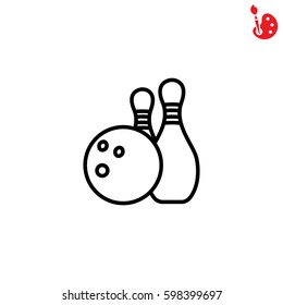 Web line icon. Bowling, ball and skittles