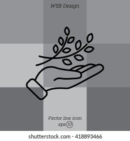 Web line icon. A branch in the hand