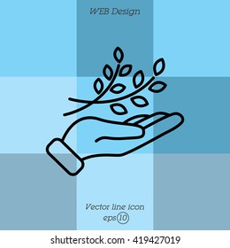 Web line icon. A branch in the hand